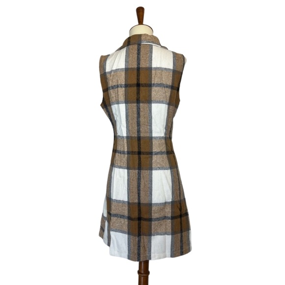 Double Breasted Brown Plaid Vest Button Down Mini Dress - Picture 13 of 16